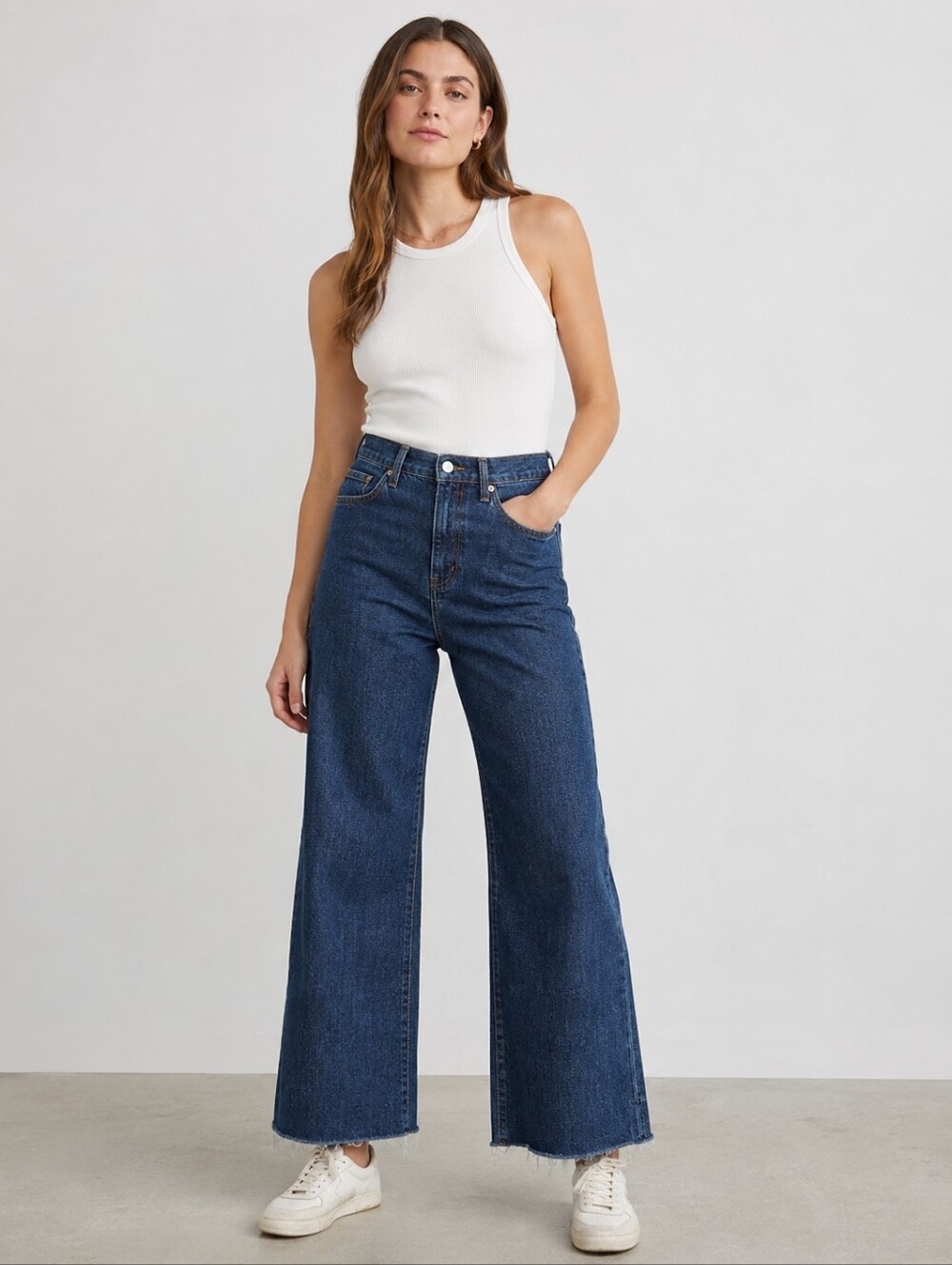 DU/ER Performance Denim Wide Leg Crop Jeans Raw Hem Stretch Blue Women's 25
